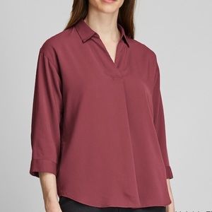 UNIQLO Rayon Skipper Collar 3/4 Sleeve Blouse